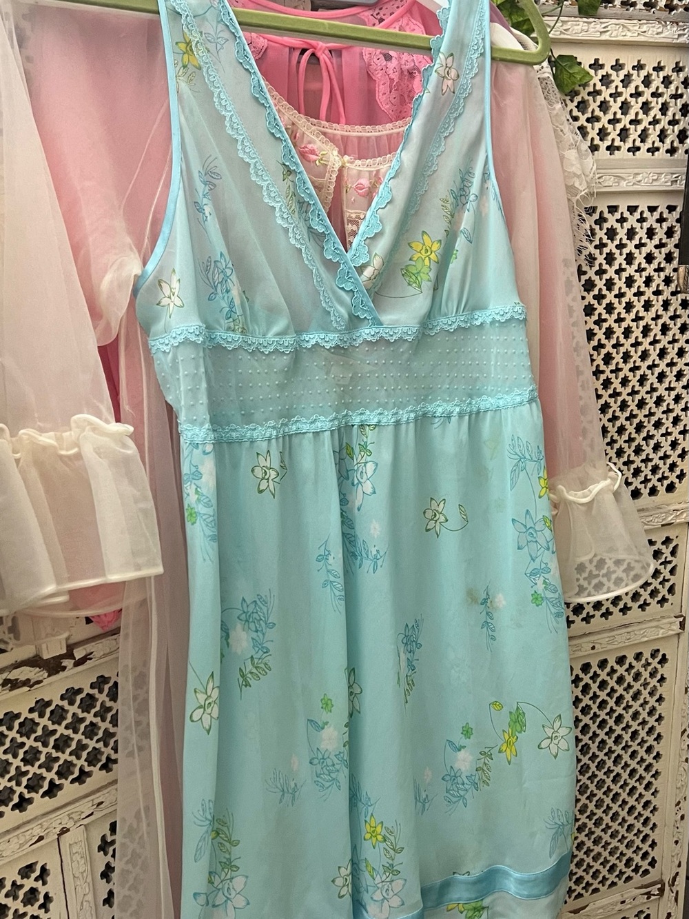 Victoria's Secret Aqua Blue Sheer Lace Chemise